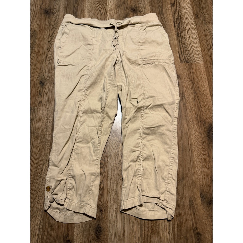 SO Capri Pants Womens XL Tan Juniors Casual Drawstring Waist Cotton Blend